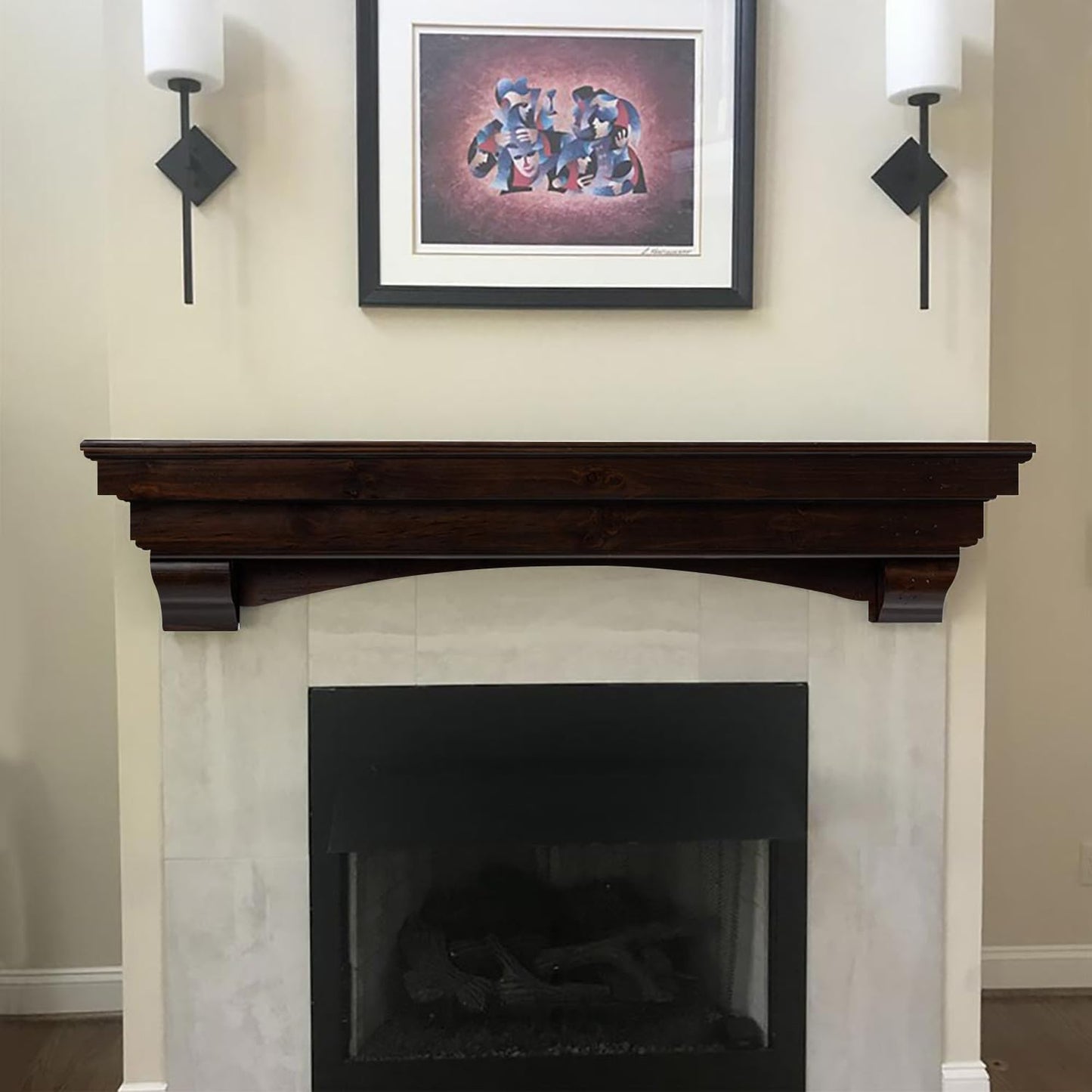 MANTELSDIRECT Salem Wood Mantel Shelf with Arched Corbels - Espresso 48 Inch | Wooden Rustic Wall Mounted Shelf from Pine Wood - Perfect for Fireplaces, TVs & Décor