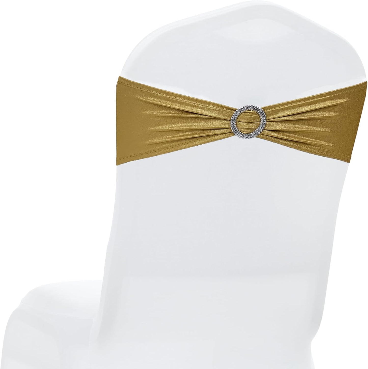 MDS Spandex Foil Chair Sashes - Universal Fit Elastic Stretch Bands with Buckle | Metallic Gold, Pack of 100