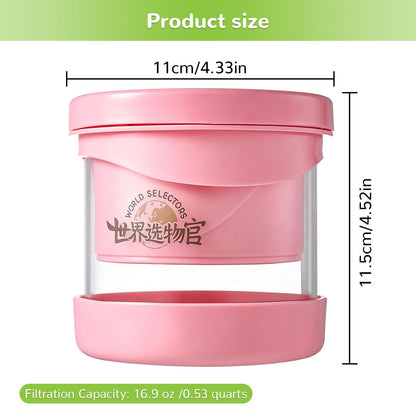 Mini Cheese Strainer & Greek Yogurt Maker - 24H Quick Straining, Single Serve 500ml, Stackable Personal Size, BPA-Free Glass with Ultra-Fine Mesh, Cherry Blossom Pink