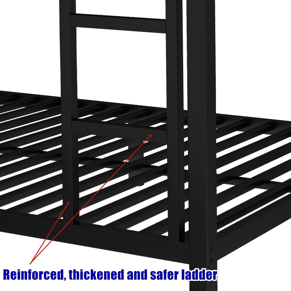 LUCALEO Latest Upgraded & Stronger Thickened Metal Full Over Full Bunk Bed with Twin Trundle, Heavy Duty Safer More Stable Steel Bunkbeds (Greater Weight Capacity) (Full Over Full with Twin Trundle)