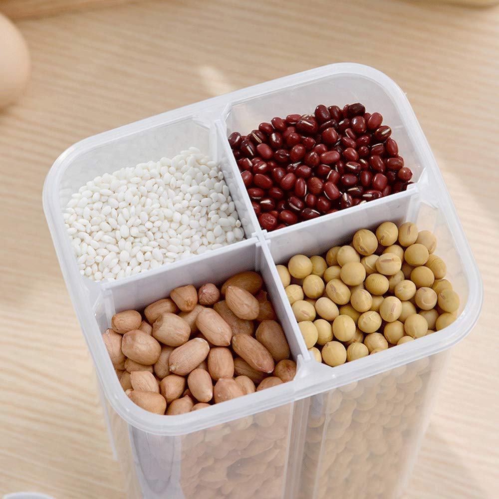 WINIAER Airtight Cereal Storage Container, Clear 2.3L Airtight Kitchen Food Storage Container with Lids and Compartments for Grain, Sugar, Flour, Rice, Nuts, Snacks