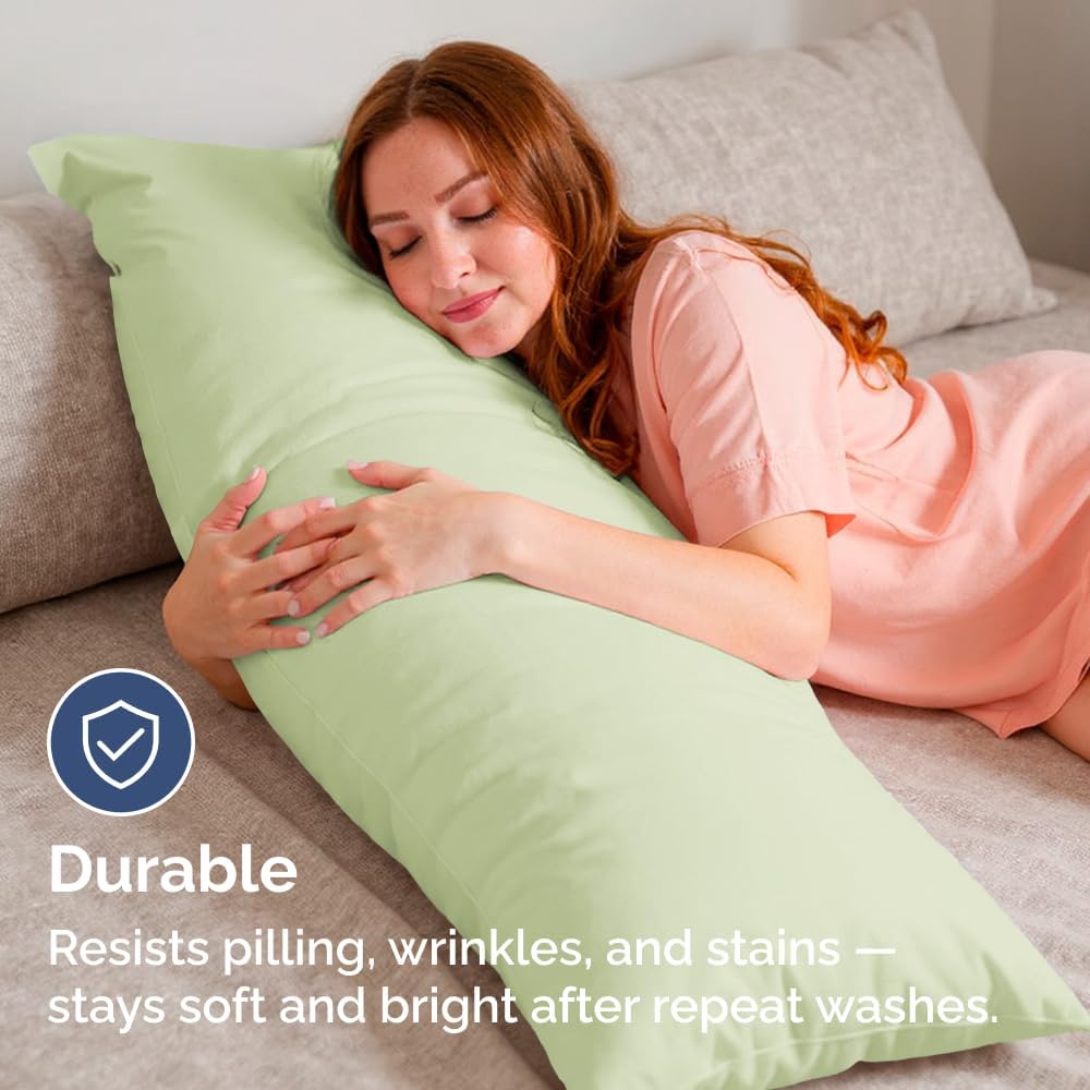 Skiennix Body Pillowcases Set of 4 | Soft & Breathable 20x54 Long Pillow Covers - Fade-Free, Machine Washable - Light Sage Green