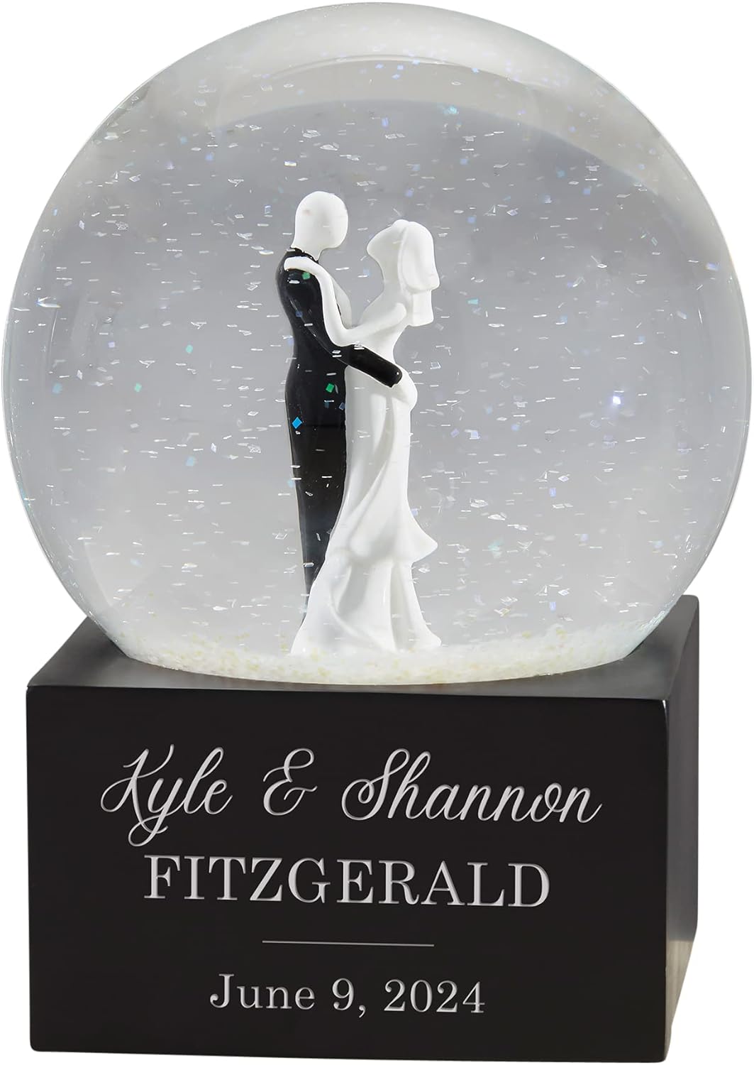 Personalization Universe Personalized Wedding Couple Musical Snow Globe - Engraved Names & Message, Plays Wedding March