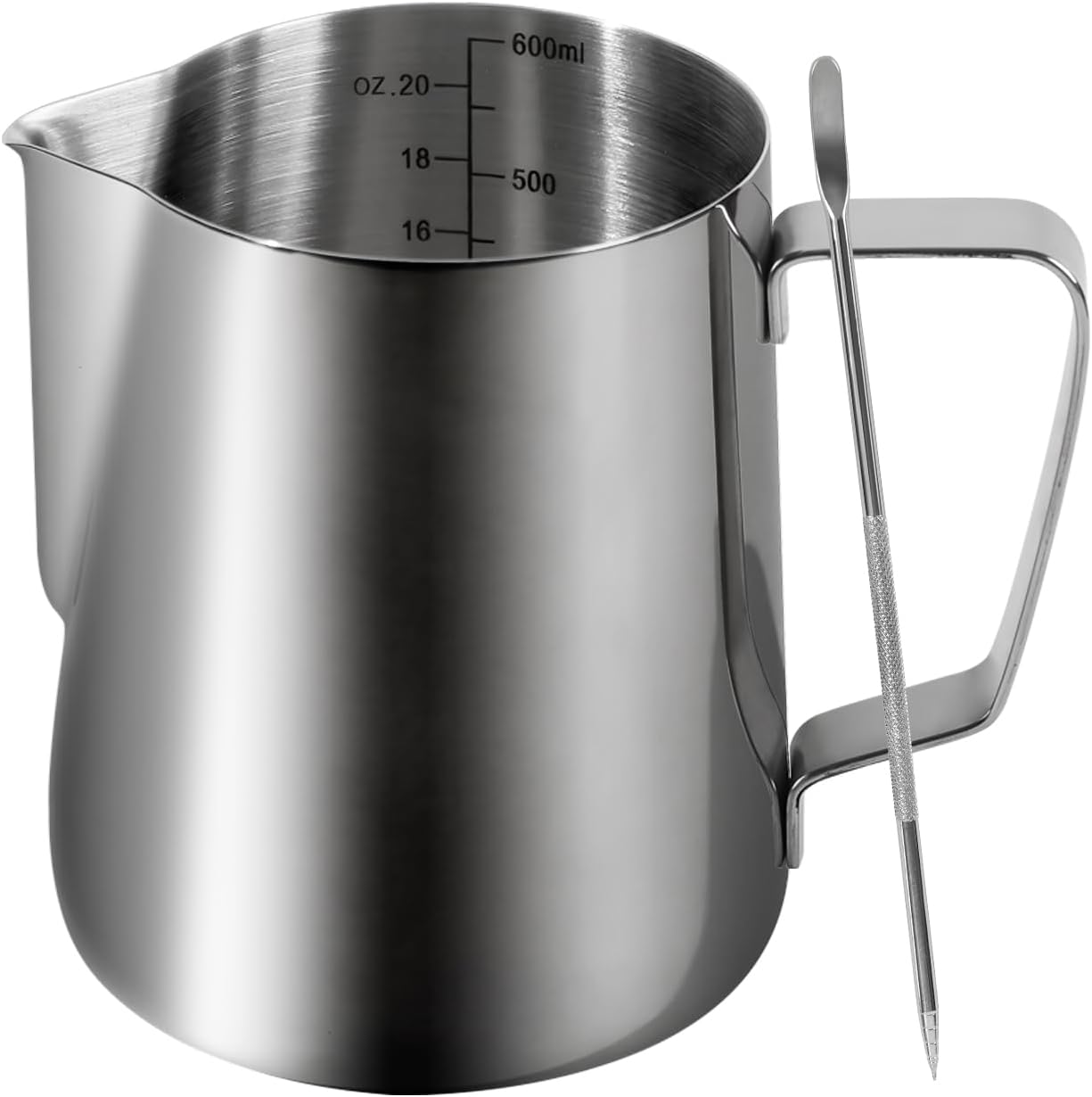 20oz 600ml Milk Frothing Pitcher, Large Capacity Stainless Steel Milk Coffee Cappuccino Latte Art Jug with Latte Art Pen