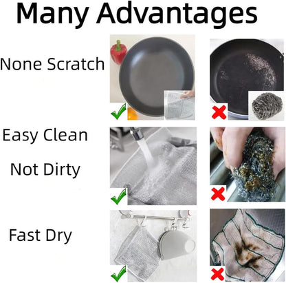 10PCS Rags Dishwash Cleaning Wire Dishcloth, Non-Scratch Kitchen Washcloths for Washing Dishes, Double Layer