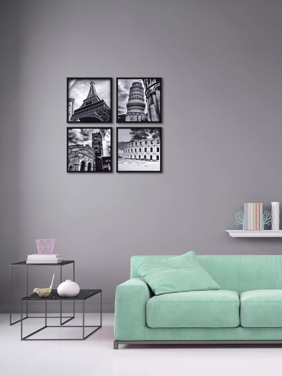 Wieco Art Architectures Modern 4 Panels Giclee Canvas Prints Europe Buildings Black and White Landscape Pictures Paintings on Canvas Wall Art Ready to Hang for Bedroom Home Office Decorations
