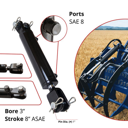 Magister Hydraulics Double Acting Hydraulic Cylinder - AG Clevis Hydraulic Cylinder 2500 PSI tie-Rod Alternative 3" bore 8" Stroke (3x8 ASAE)