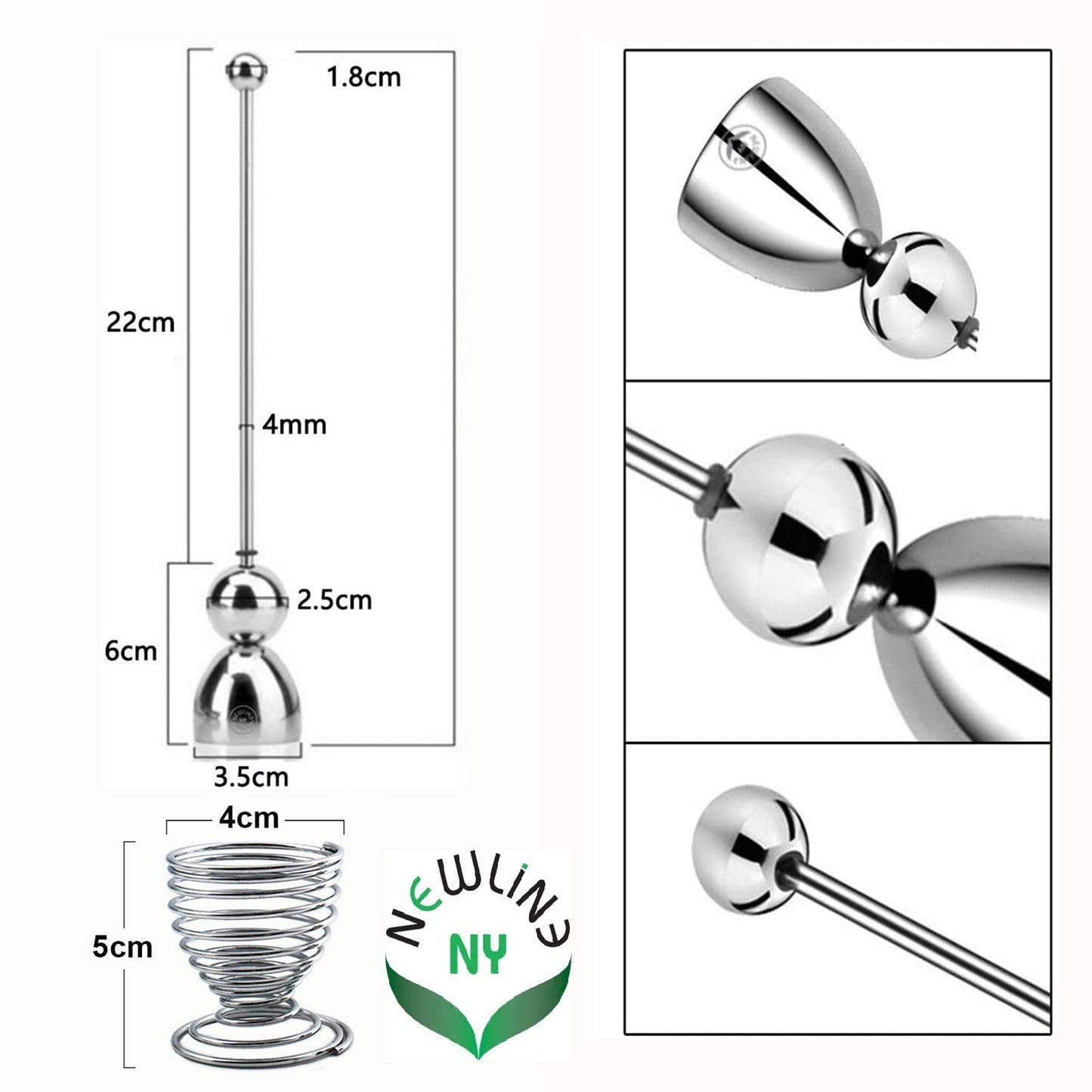 NEWLINE NY 5 PCS - 4 Spring Wire Egg Cup Holders and 1 Stainless Steel Topper Opener Set