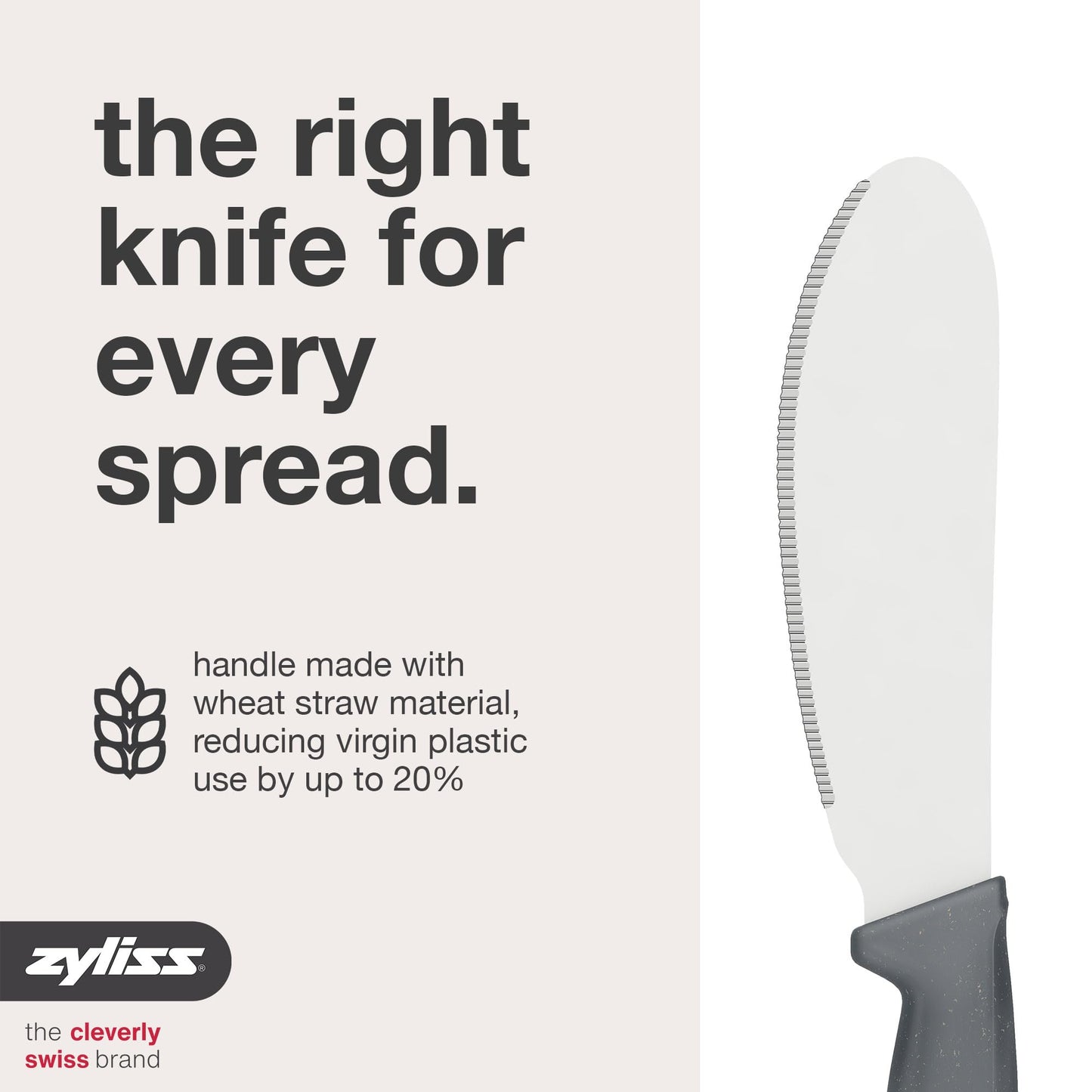 Zyliss Sandwich Knife & Condiment Spreader - Sandwich Spreader for Butter, Cream Cheese, & Jellies - Ergonomic Stainless Steel Spreading - Butter Spread for Bagels & Toast - Gray 4.7"