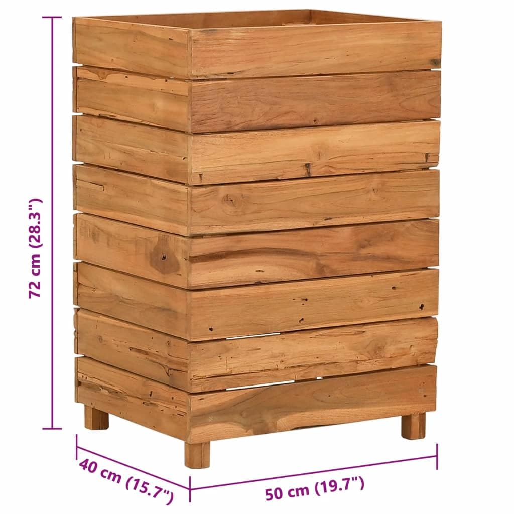 Foknhdi Height-Adjustable Teak Planter Box 19.7"x19.7"x28.3", Recycled Solid Wood Raised Garden Bed for Patio Balcony Living Room, Rustic Large Planter for Vegetables & Flowers
