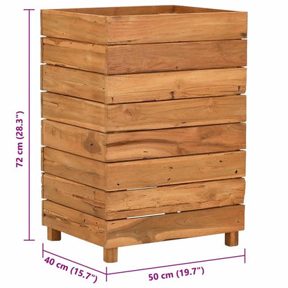Foknhdi Height-Adjustable Teak Planter Box 19.7"x19.7"x28.3", Recycled Solid Wood Raised Garden Bed for Patio Balcony Living Room, Rustic Large Planter for Vegetables & Flowers