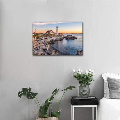 Sea Scape Pictures for Living Room Portland Lighthouse Artwork 1 Panel Canvas Giclee Modern House Decor Ready to Hang