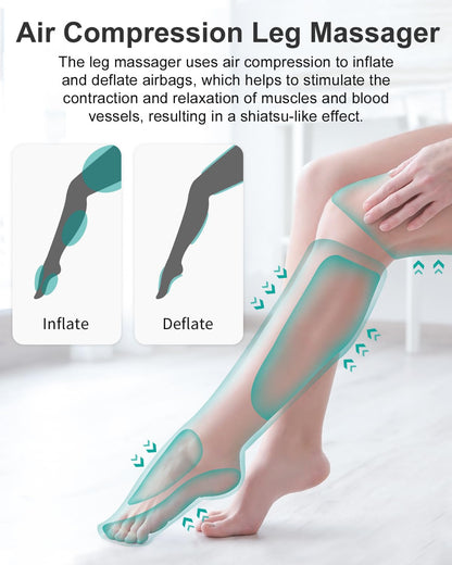 Nekteck Leg Massager for Circulation and Pain Relief, Air Compression Foot Calf Thigh Massager with 2 Heat and 3 Vibration Functions, 6 Modes 3 Intensities, Help for Muscles Relaxation