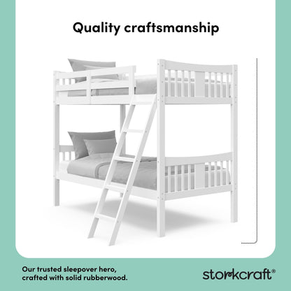 Storkcraft Caribou Bunk Bed Twin Over Twin Bunk Bed (White) - GREENGUARD Gold Certified, Twin Bunk Beds for Kids, Converts to 2 Individual Twin Beds, Bunk Beds for Kids