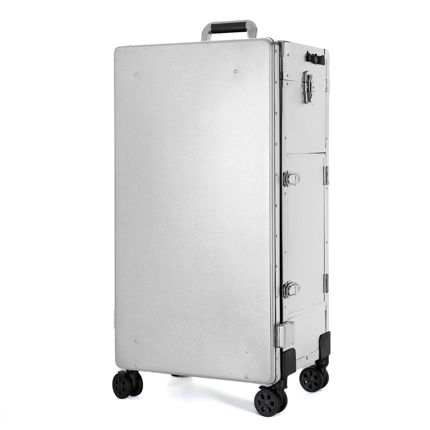 KAJURUI Portable Nail Desk with LED Mirror, Heavy Duty Foldable Manicure Table with 4 Drawers, Rolling Makeup Train Case Cosmetology Trolley on Wheels, Mobile Nail Tech Workstation （White）