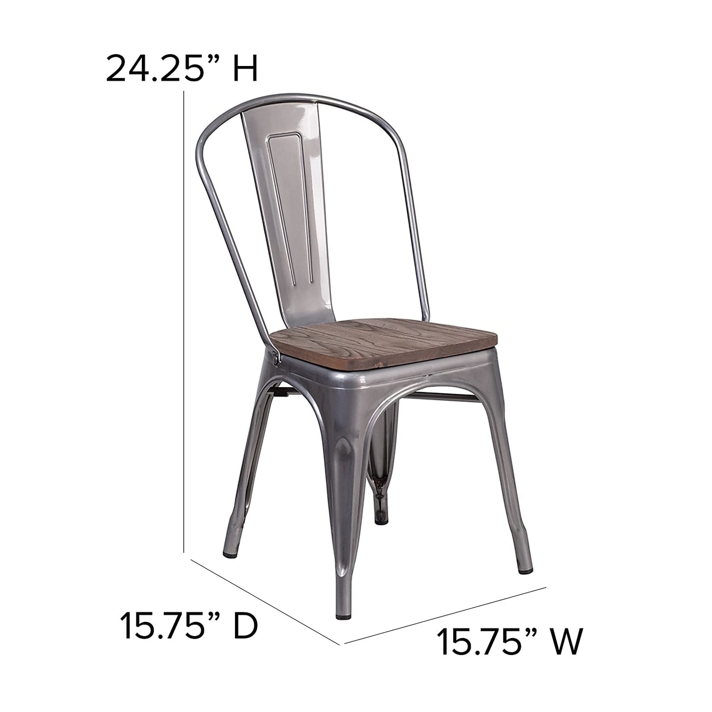 Flash Furniture Lincoln 4 Pack Clear Coated Metal Stackable Chair with Wood Seat