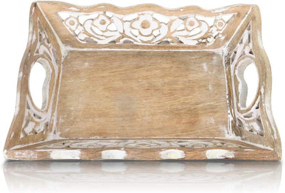 12 9 Inches Gorgeous Birthday Housewarming Gift Ideas Handmade Decorative Designer Wood Serving Tray with Handles