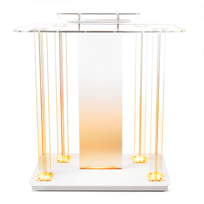 Devloutt Acrylic Church Pilpits with Wheels, 46'' Church Podium with 15 Colors RGB LED Lights,Podium Stand Lecterns Pulpits for Church, Wedding, Concert Speech, Classroom (40”L*17.7”W *46.6”H)