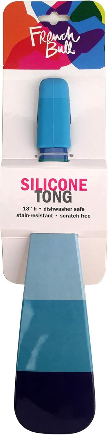 French Bull Easy Grip Melamine Handle Silicone Non-stick Kitchen Utensils for Cooking, Mixing, Baking - Blue Tongs