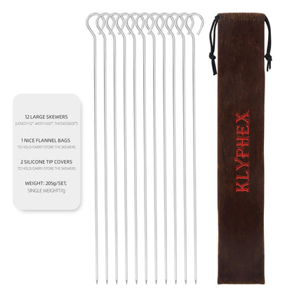 12" 12 Pack - Metal Skewers Reusable Kabob Skewers BBQ Barbecue Skewers for Grilling, Stainless Steel