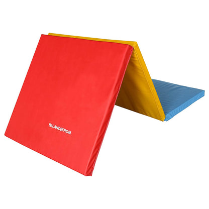 BalanceFrom 6x2 Feet 3-Panel Folding Gymnastics Mat – 1.5-Inch Thick Pad with Vinyl Surface and Carrying Handles for Tumbling, Yoga, Pilates, Home Workouts, and Martial Arts
