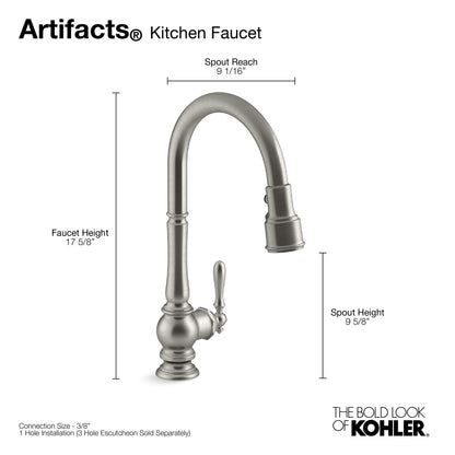 Artifacts Pull-Down Kitchen Sink Faucet With Three-Function Sprayhead