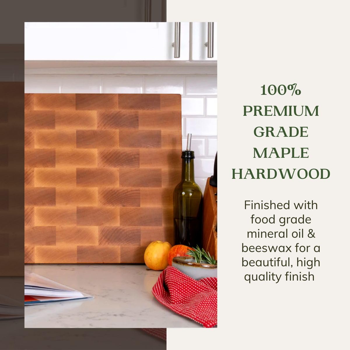 The Boardsmith Maple End Grain Cutting Board - Premium End Grain Butcher Block Wood Cutting Board for Kitchen - Food-Safe, Non-Slip, Sustainably Sourced Maple Wood (Medium)
