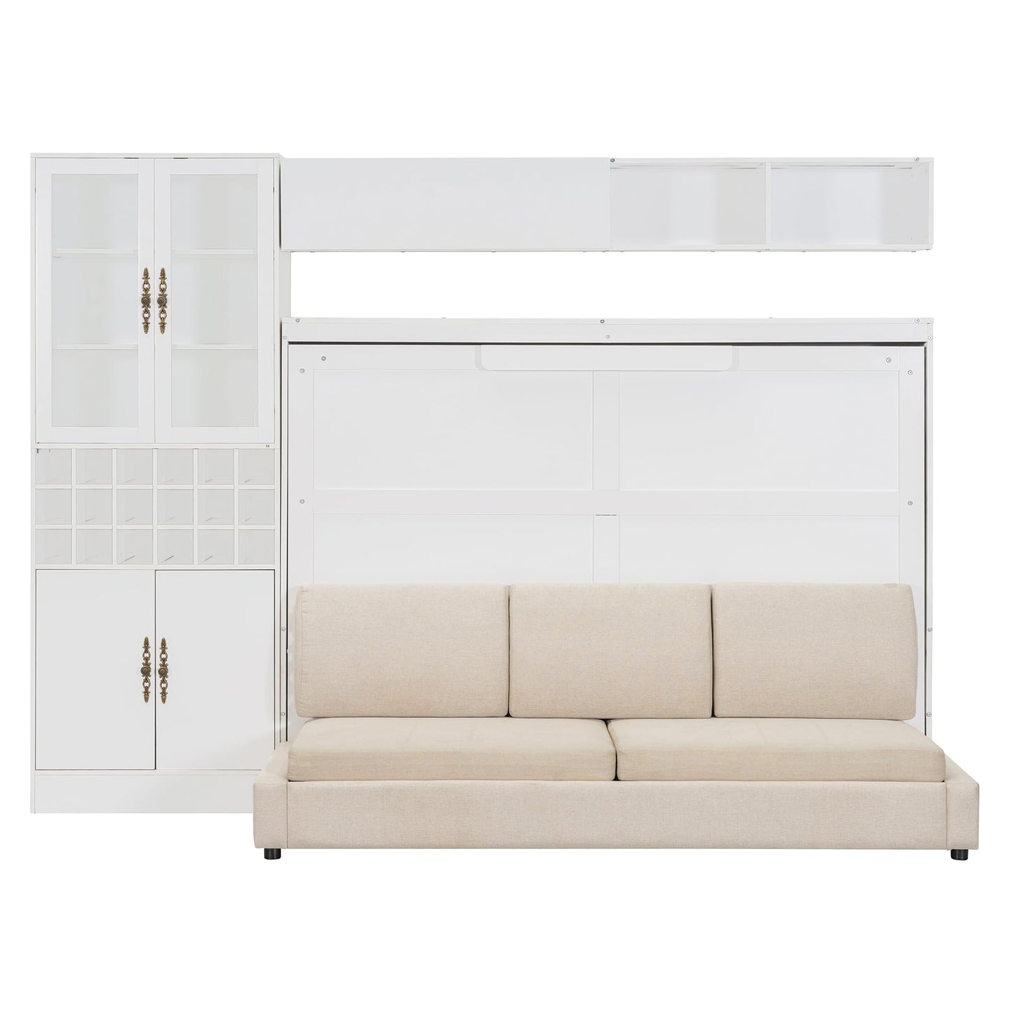 Merax Full Size Murphy Bed Wall Bed with Sofa and Storage, Hydraulic Mechanism Folding Bed with Shelves & USB Ports, Space Saving Furniture for Small Apartment, White