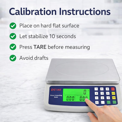 Large Digital Kitchen Scale 40kg/88lb Stainless Steel Price Computing Scale Counting Scale Deli Scale with LCD Display for Baking Bread Cooking Meat Prep Parts and Coins Adapter Included