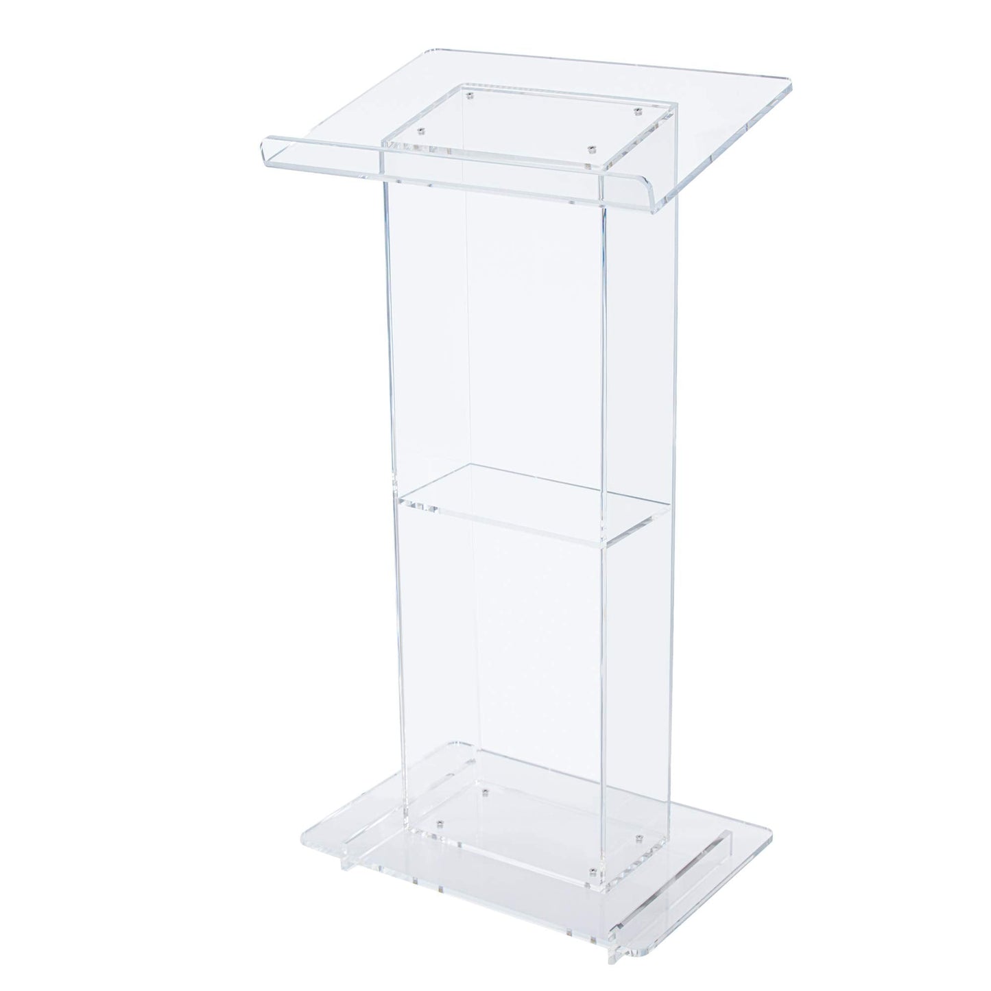 OEF Furnishings CoreGhost Series Commercial-Grade Modern Clear Acrylic Lectern with Shelf (24-inch Reading Surface)