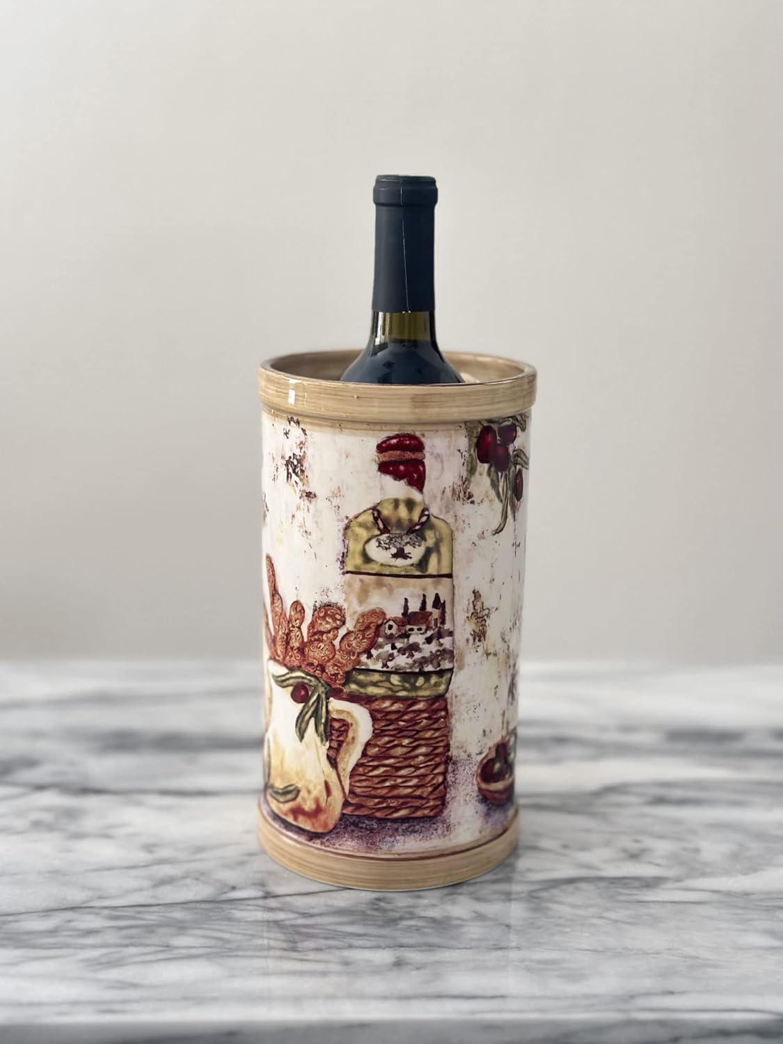 Supreme Housewares Ceramic Wine Chiller Pitcher, Majolica Style with Tuscan Design