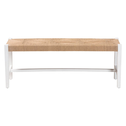 Bali & pari Prita Woven Paper Loom Bench with Mahogany Wood Frame - Handcrafted Accent Seating for Dining Room or Entryway, White