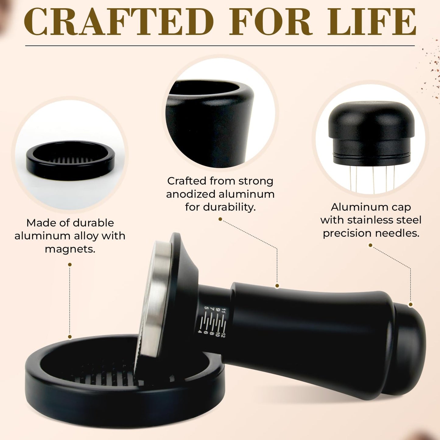 2-in-1 Espresso Tamper & WDT Stirrer Tool – 51mm Coffee Tamper with 10 Extra Needles (0.25mm & 0.4mm) – Stainless Steel Dual Sided Distributor for Even Extraction & Barista Quality Espresso (51 mm)
