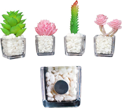 Plant Magnets for Fridge, Succulent Artificial Plants Refrigerator Magnets, Funny 3D Resin Decorative Set of 4