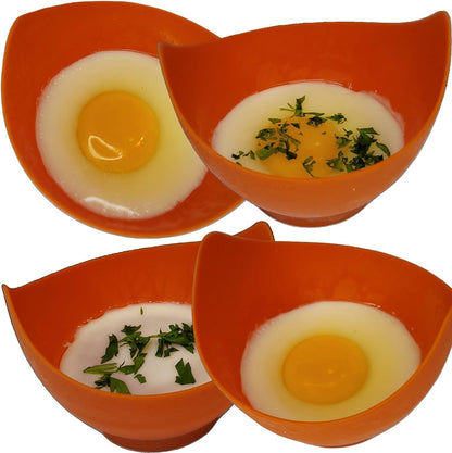 Egg Poacher Cup for Microwave or Stovetop Non-Stick - Heat-Resistant Durable Food grade quality Silicone Poached Egg Cooker BPA Free Egg Poaching Cups with Stable Base pack of 4 free e-Book