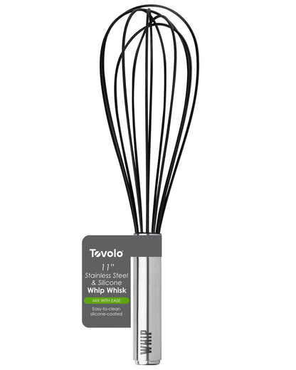 Tovolo Balloon Whisk 11 in Whip Whisk for Cooking Blending Mixing Stirring Whipping Beating, Dishwasher Safe Silicone Coated Wire Handheld Large Heavy Duty Multi Function Whip Whisking Mixer, Black