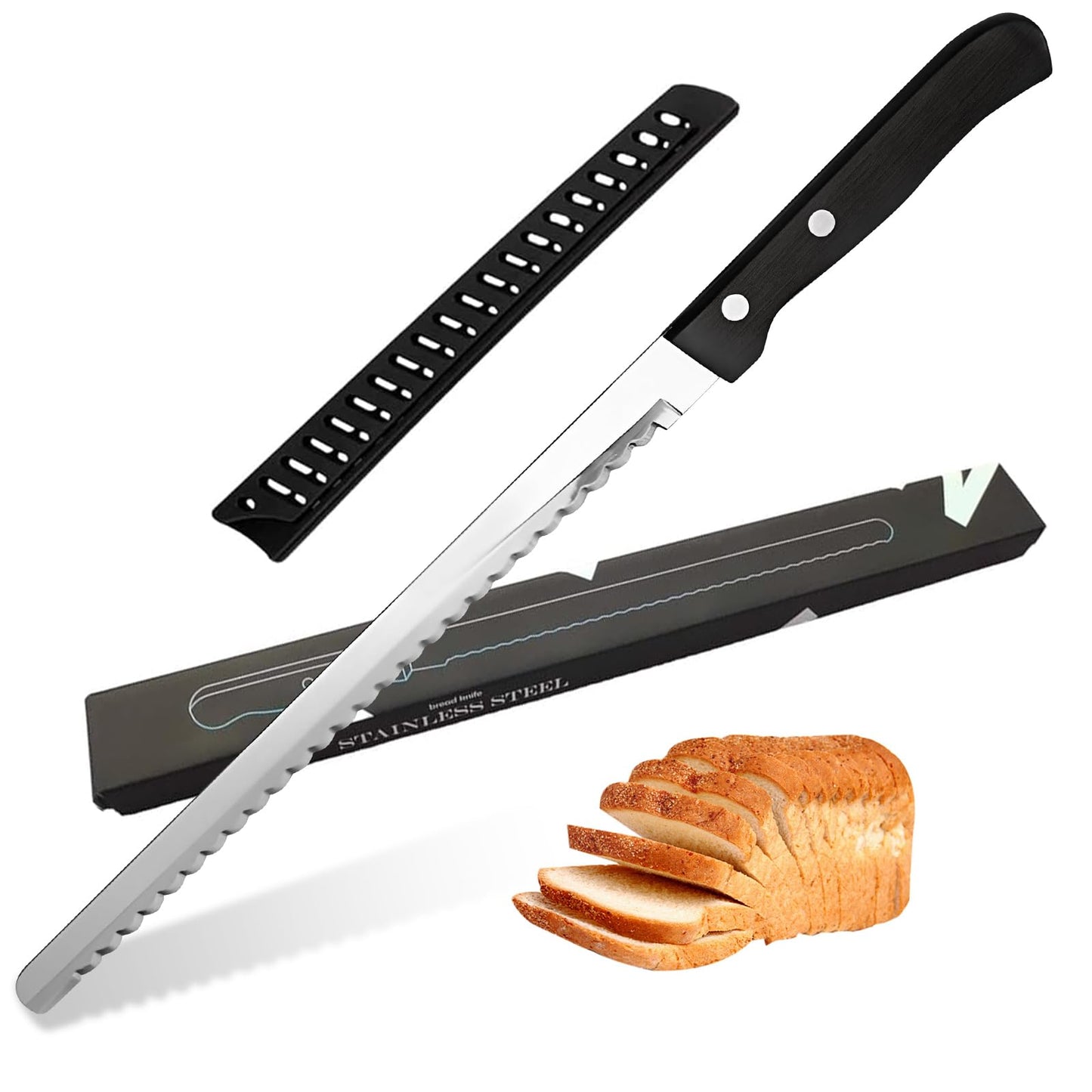 AGIgear 10-Inch Multifunction Serrated Bread Knife,German High Carbon Stainless Steel Professional Grade Bread Slicing Knife,Bread Cutter Ideal for Slicing Homemade Bread,Bagels,Soft Produce,Cake