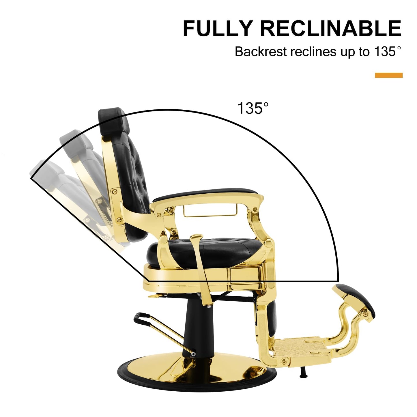 Artist hand Retro Barber Chair Heavy Duty Barber Chairs Vintage Salon Chair Hydraulic Recline Beauty Spa Styling Equipment Rounded Cushioning with Puckered Button (Gold)