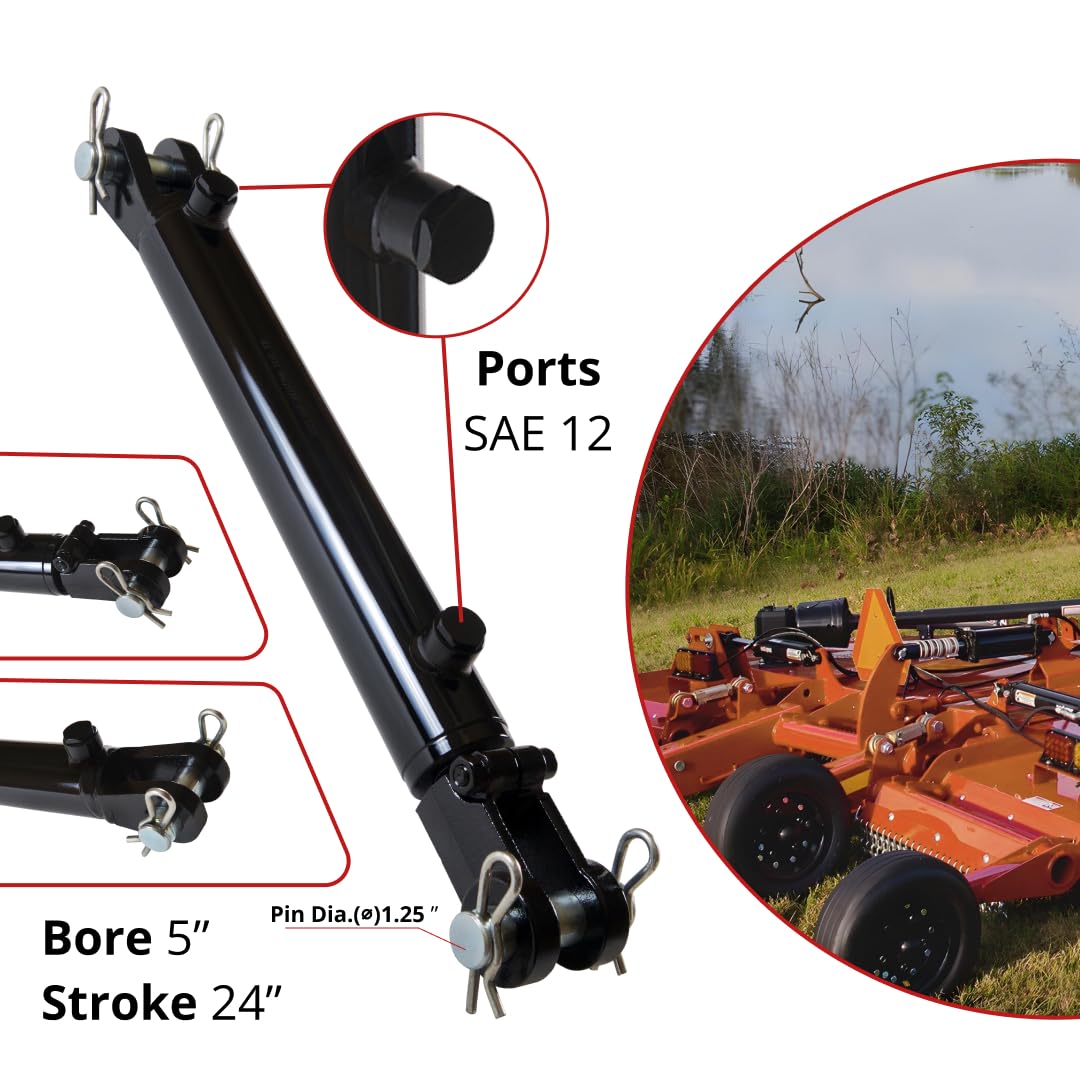 Magister Hydraulic Cylinder 5" Bore x 24" Stroke, Welded Hydraulic Ram with Clevis Ends, Double Acting Hydraulic Piston 3500 PSI (WCL 5x24)