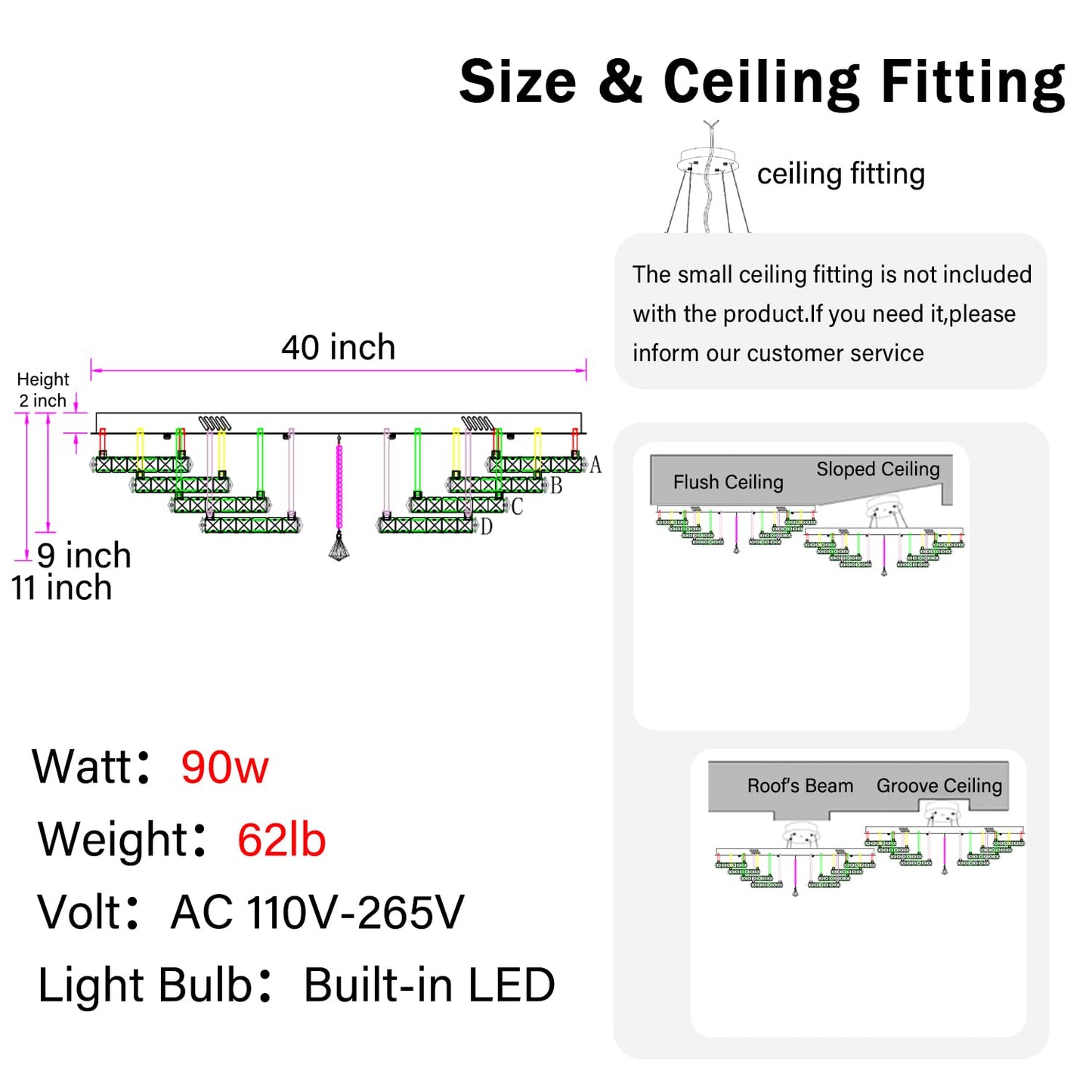 Shial Lighting 40" Modern Crystal Chandelier for Dining Room LED Dimmable Flush Mount Chandeliers Gold Ceiling Chandelier for Living Room Bedrooms