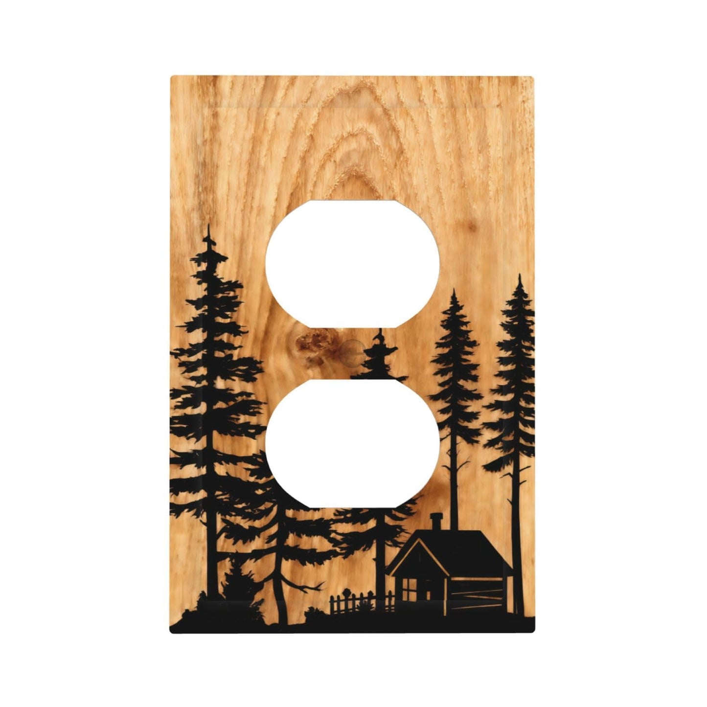 YITRREWZ Rustic Farmhouse Brown Wood Duplex Outlet Covers Light Switch Covers Decorative Pine Tree Grain Silhouette Switchplate Electrical Faceplate for Country Bathroom Kitchen Bedroom Decor