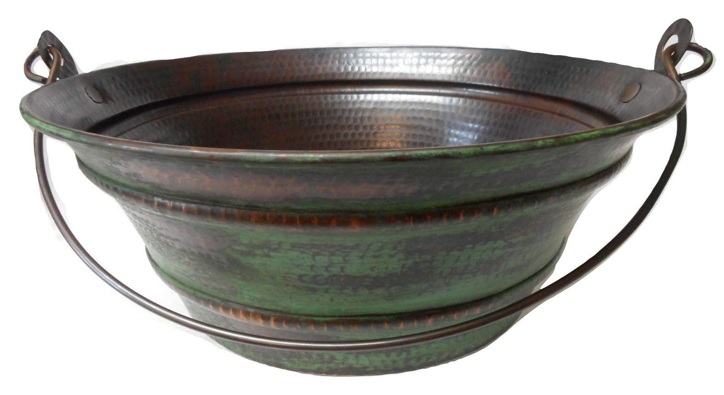 Simply Copper15" Round Copper Bucket Vessel Sink with Green Patina, Grid Drain, and 13" Clayborne ORB Faucet