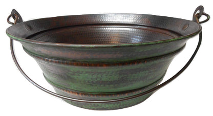 Simply Copper15" Round Copper Bucket Vessel Sink with Green Patina, Grid Drain, and 13" Clayborne ORB Faucet