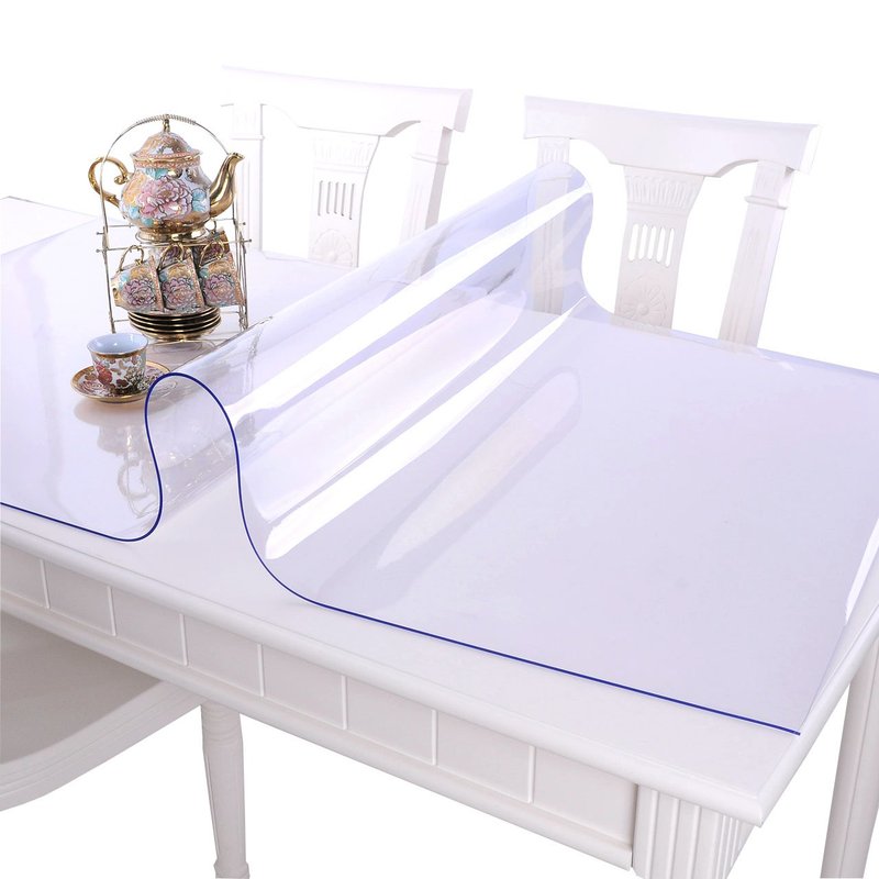 NECAUX Custom Multisize 1.5mm Thick Clear PVC Table Cover Protector - 48 x 66 Inch Waterproof Large Wood Furniture Office Desk Protective Plastic Dining Coffee End Tabletop Pad