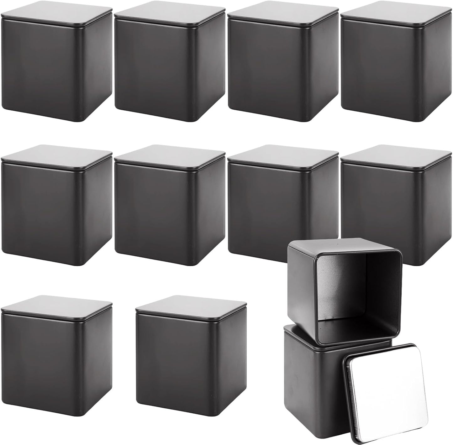 12 Pack 3 Oz WOPPLXY Minimalist Black Square Metal Tea Tins, Loose Leaf Tea Storage Containers with Airtight Lids
