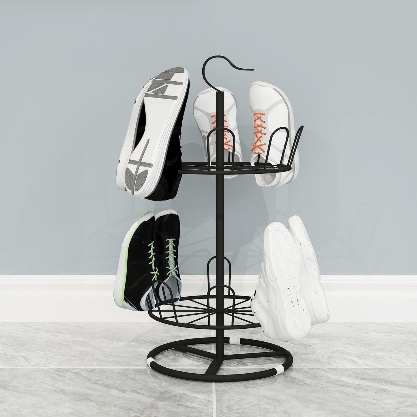 OLDRAINBOW Rack(2 Revolving Round Iron Shoe Tree Rack,Standing Circular Rotating Shoe Rack,Spinning Shoe Organizer