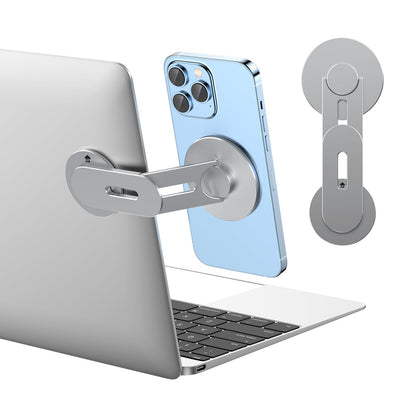 Magnetic Phone Holder for Laptop for MagSafe for iPhone 17/16/15/14/13/12 & All Phones, 180°Adjustable Phone Side Mount for Computer Monitor for Tesla, Desktop Cell Phone Bracket, Gray