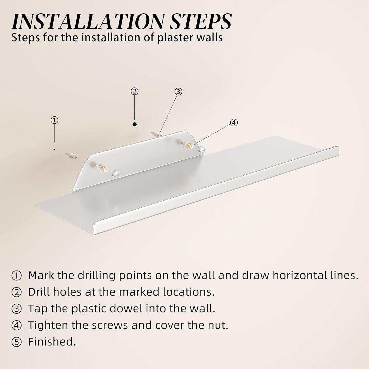 16") Floating Shelf for Wall, Off Center Metal Shelf for Decor, Modern Wall Shelf for Storage with Lip, Hanging Shelf