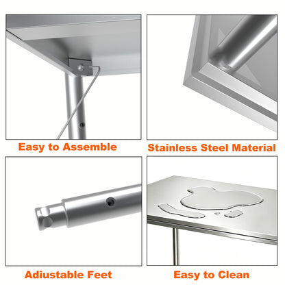 Weejian Stainless Steel Prep Table 48 x 24 x 33.5 Inch, Heavy Duty Commercial Work Table with Adjustable Undershelf, Kitchen Prep Table for Restaurant Bakery Home Workshop Garage