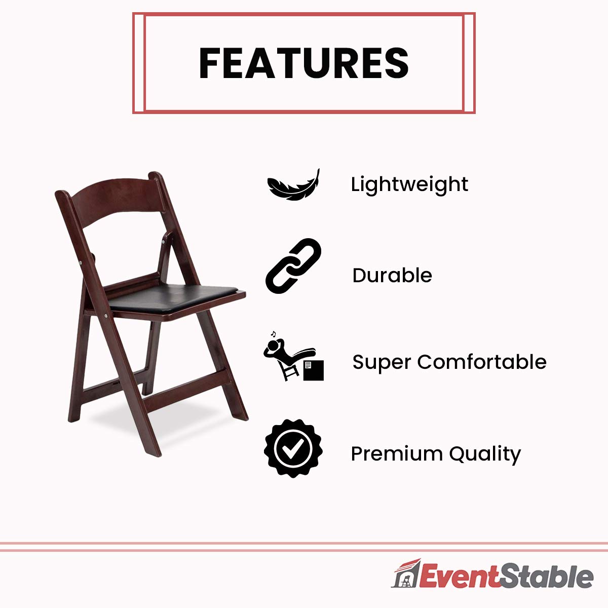 EventStable Titan PRO Resin Folding Chair - Mahogany Indoor/Outdoor Lightweight Folding Chair with Vinyl Padded for Weddings Parties Events - 100 Pack